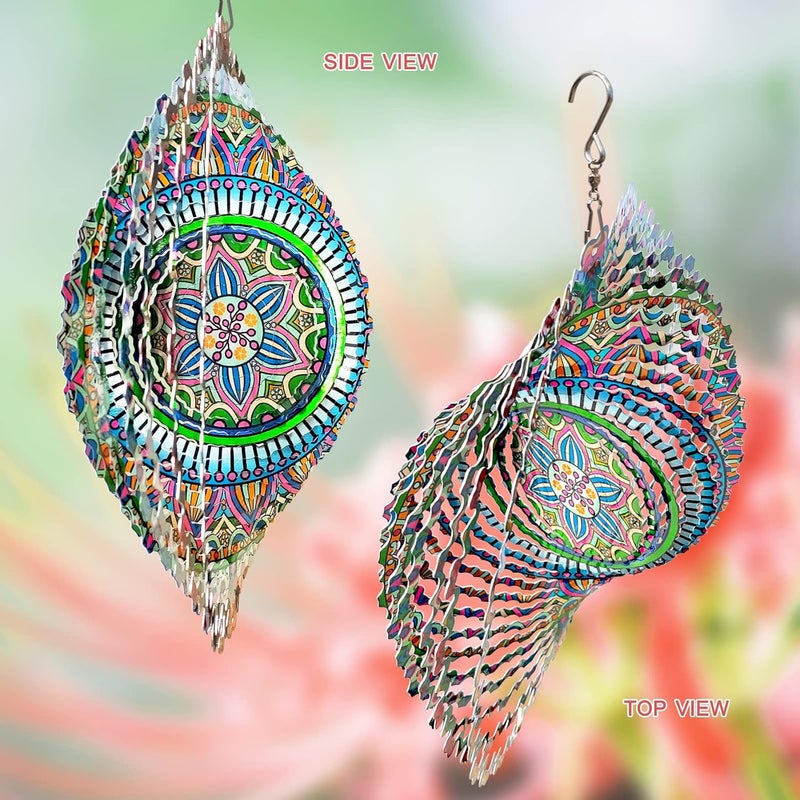 Eiryhope Mandala Rich Love Wind Spinner - 3D Kinetic Wind Spinners | 12″ Laser Cut Stainless Steel Hanging Sculpture & Catcher for Outdoor Garden Yard Decor | Mandala Gifts for Mom, Dad, Women, Men - Image 3